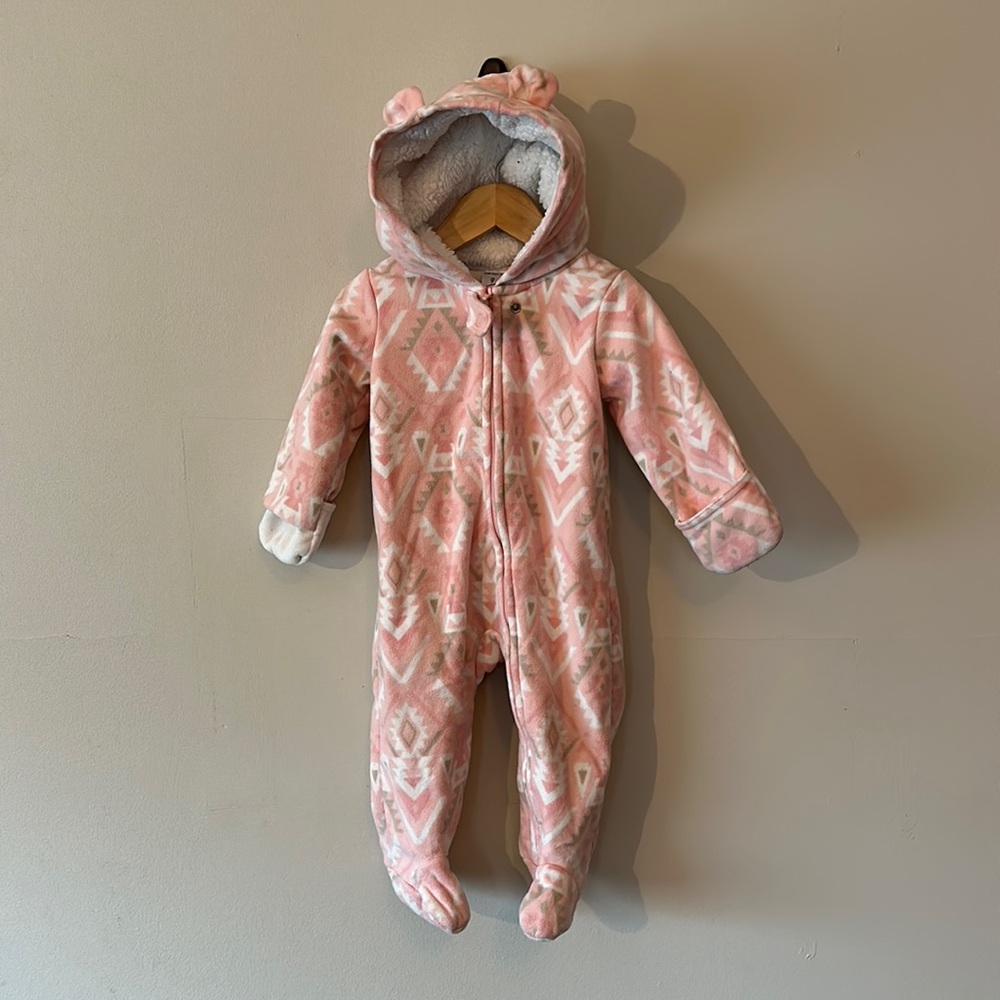 Carter’s size 9 months, pink western, Aztec teddy bear onesie mittens and feet